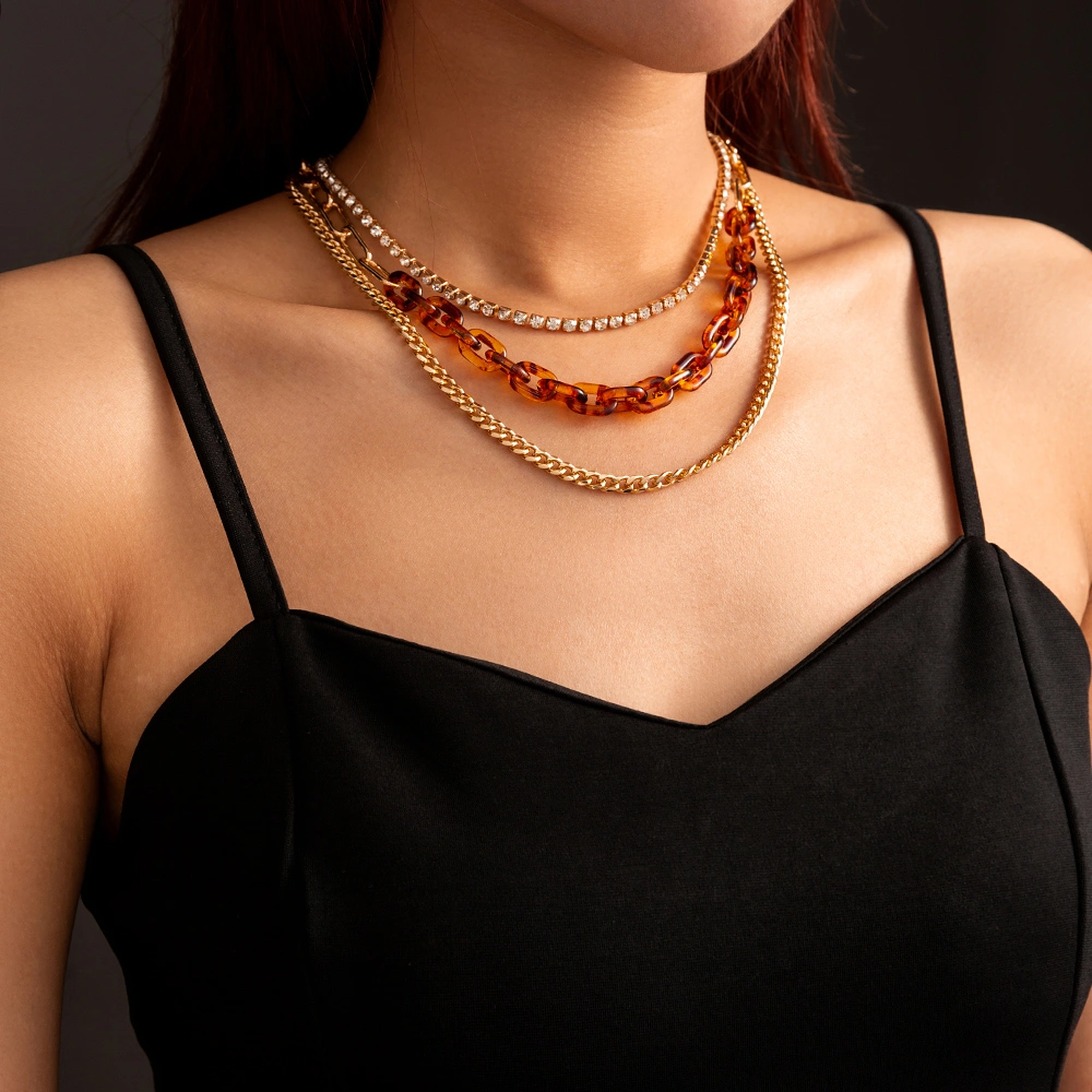 NK aluminum chain resin stitching multi-layer necklace