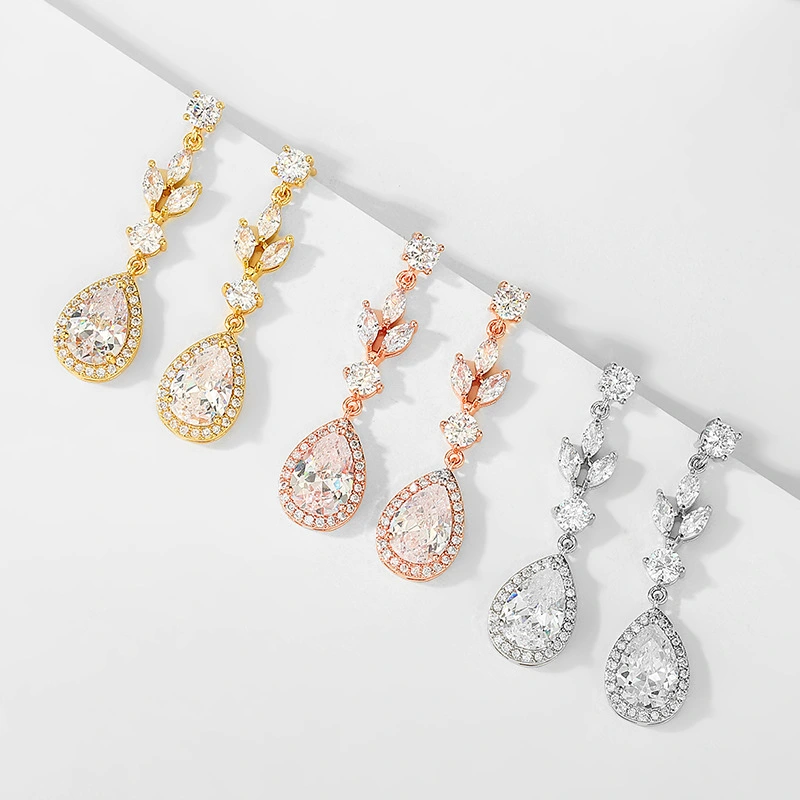 Elegant Long Style Drop AAA Zircon Earrings