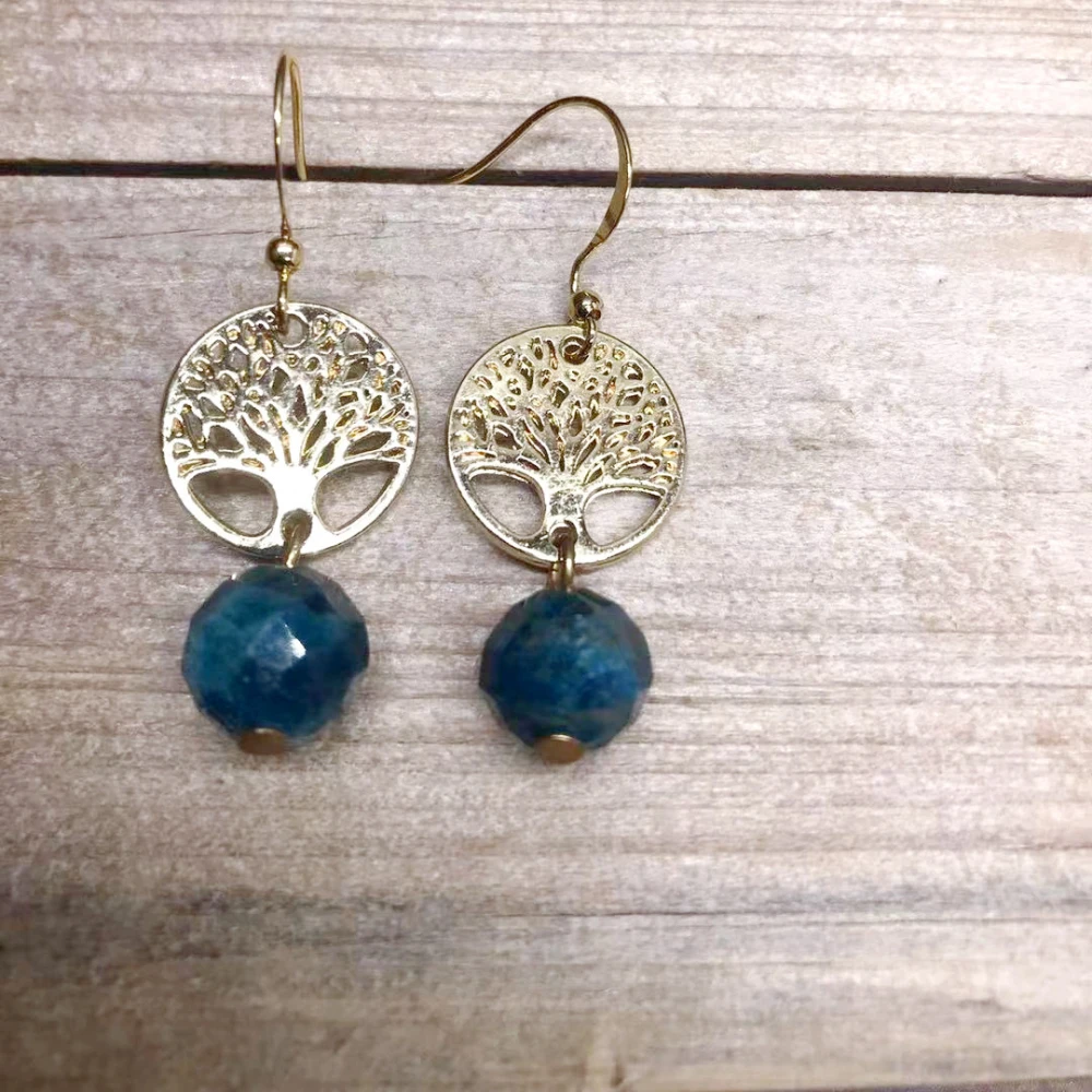 Natural Apatite Stainless Steel Tree Of Life Earrings