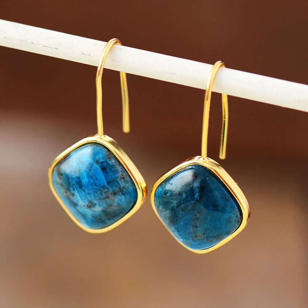 Square Apatite Gold Edging Simple Fashion Earrings