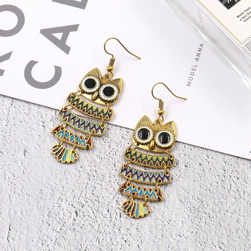 Popular Accessories Drip Colorful Owl Earrings