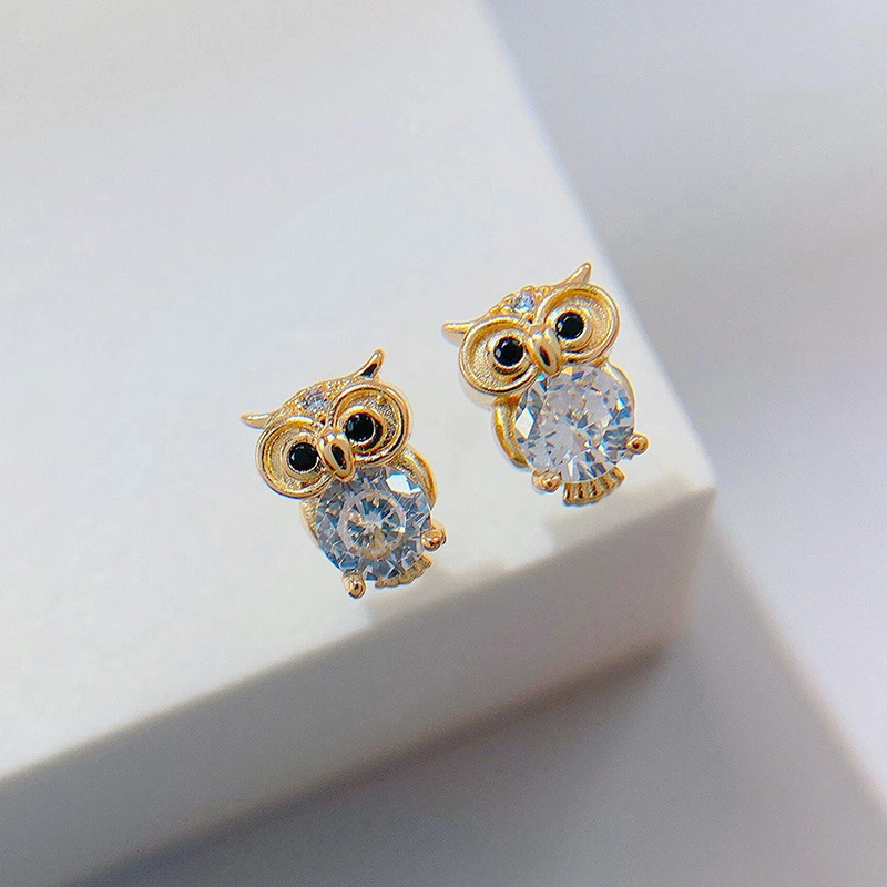 Sterling Silver Owl Zircon Earrings Female