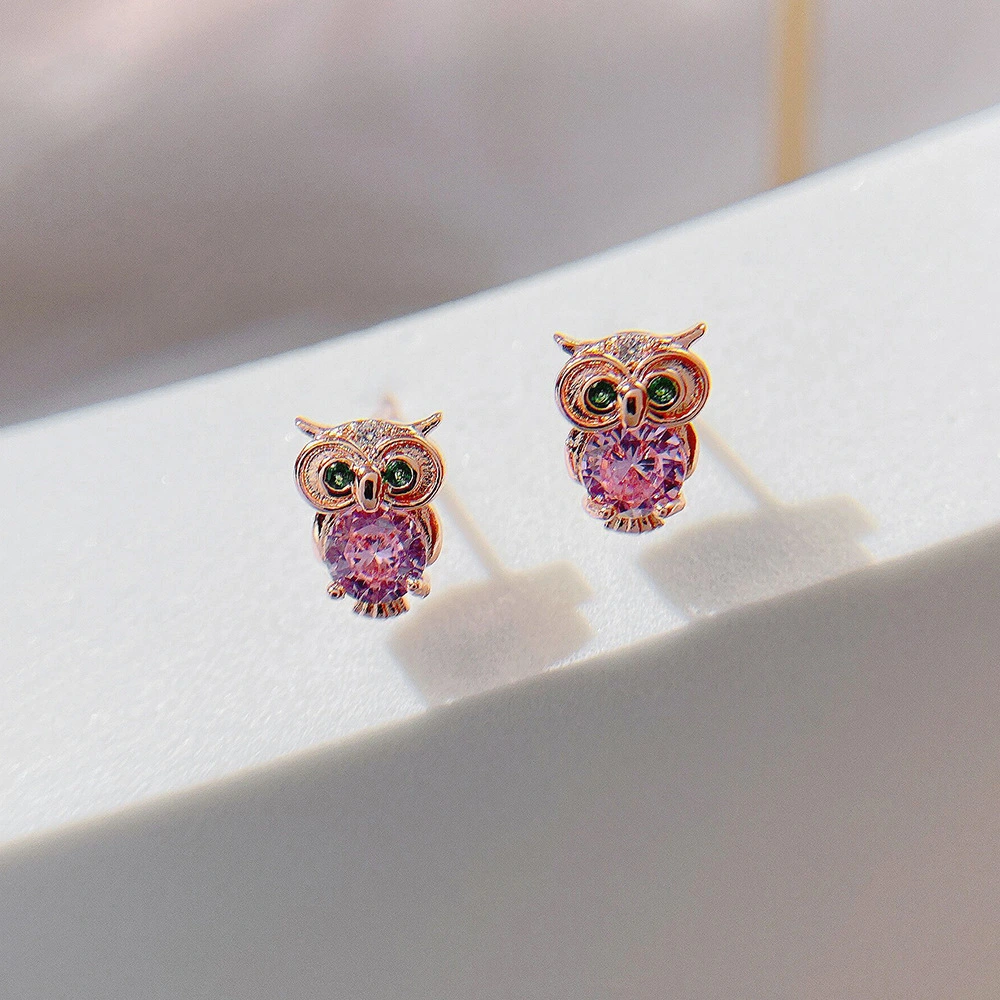 Sterling Silver Owl Zircon Earrings Female