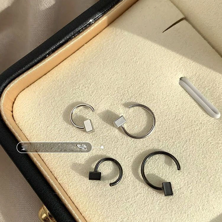 Silver Hook Cube Ear Nail Simple Cool Wind