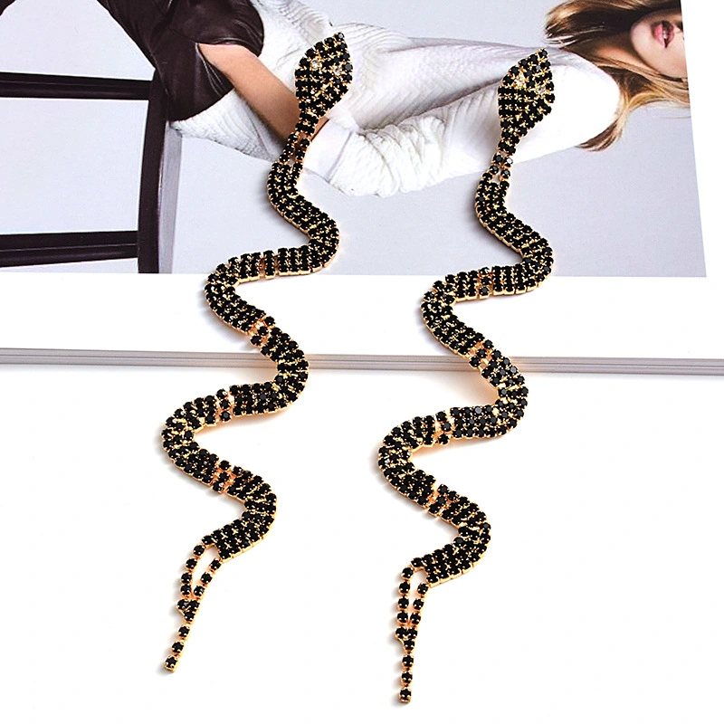 Fashion Snake-shaped Long Small Diamond Animal Earrings