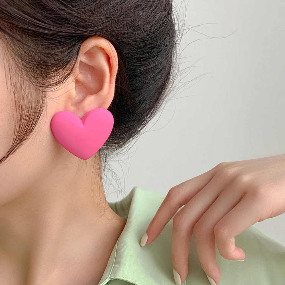 Candy Color Love Heart 925 Silver Pin Earrings