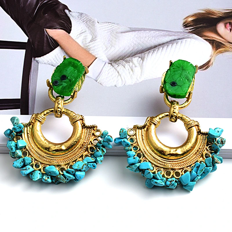 European And American Fashion Stone Blue Exaggerated Earrings