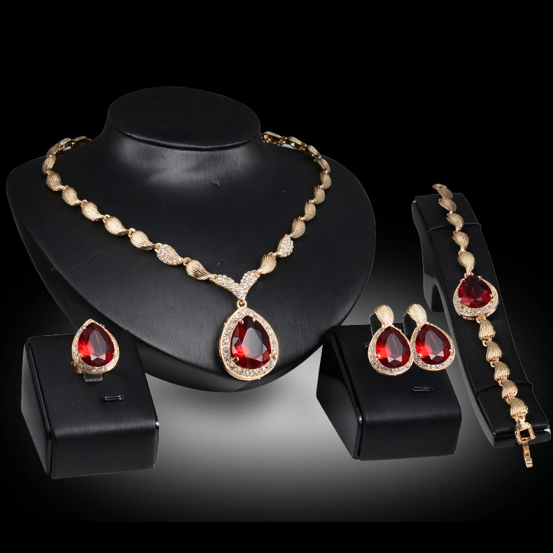 Water Drop Gemstone Alloy Gold-plated Four-piece Set