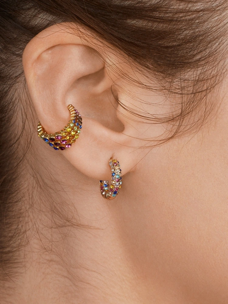 Geometric Multi-layer Colorful Earrings With Fancy Diamonds