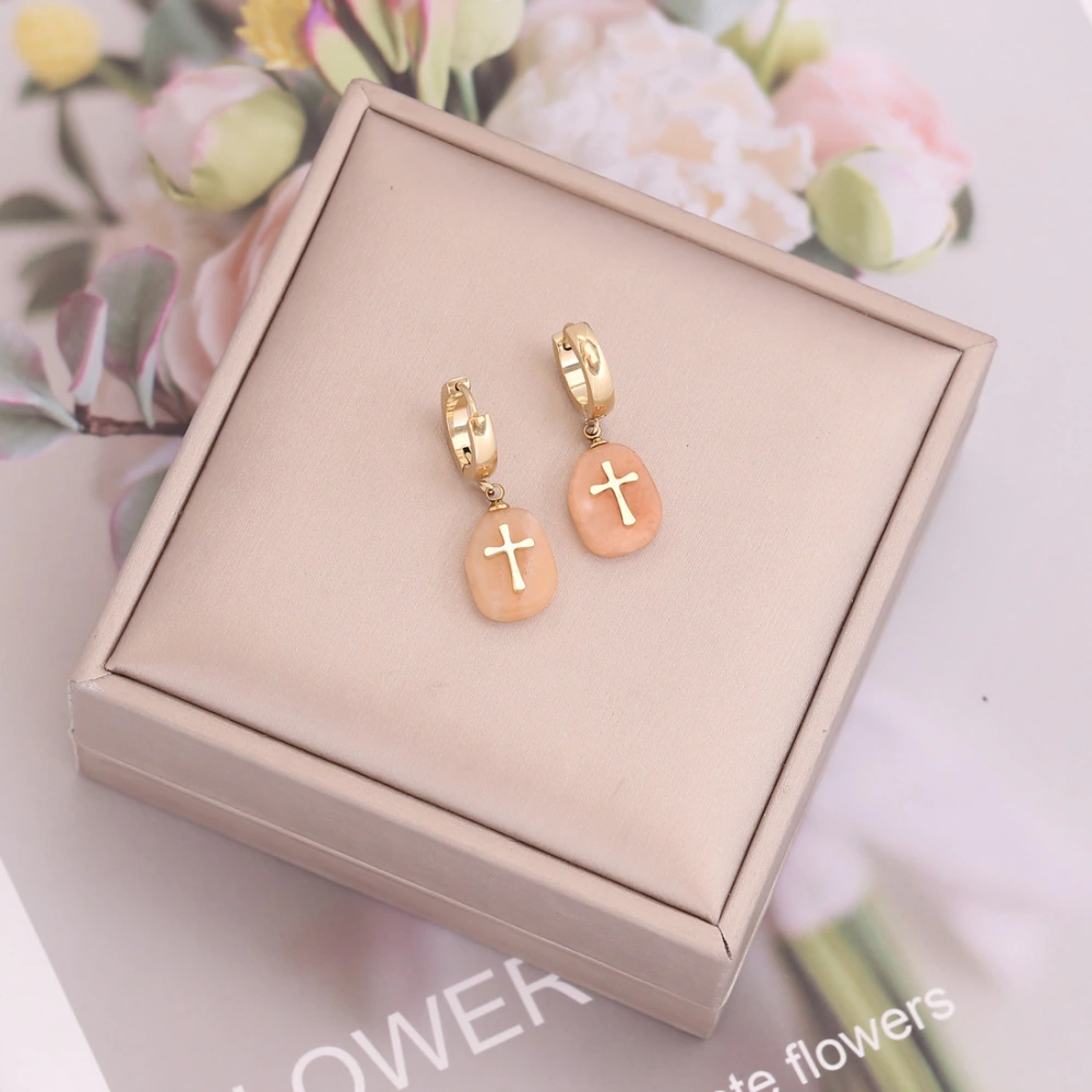 Natural Stone Cross Earrings Female Personality