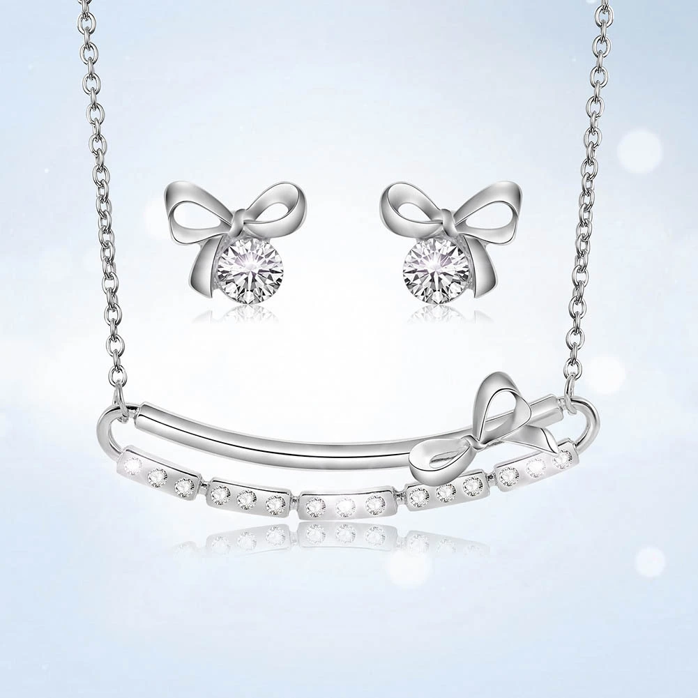 Diamond Gemstone Necklace Earrings Jewelry Set