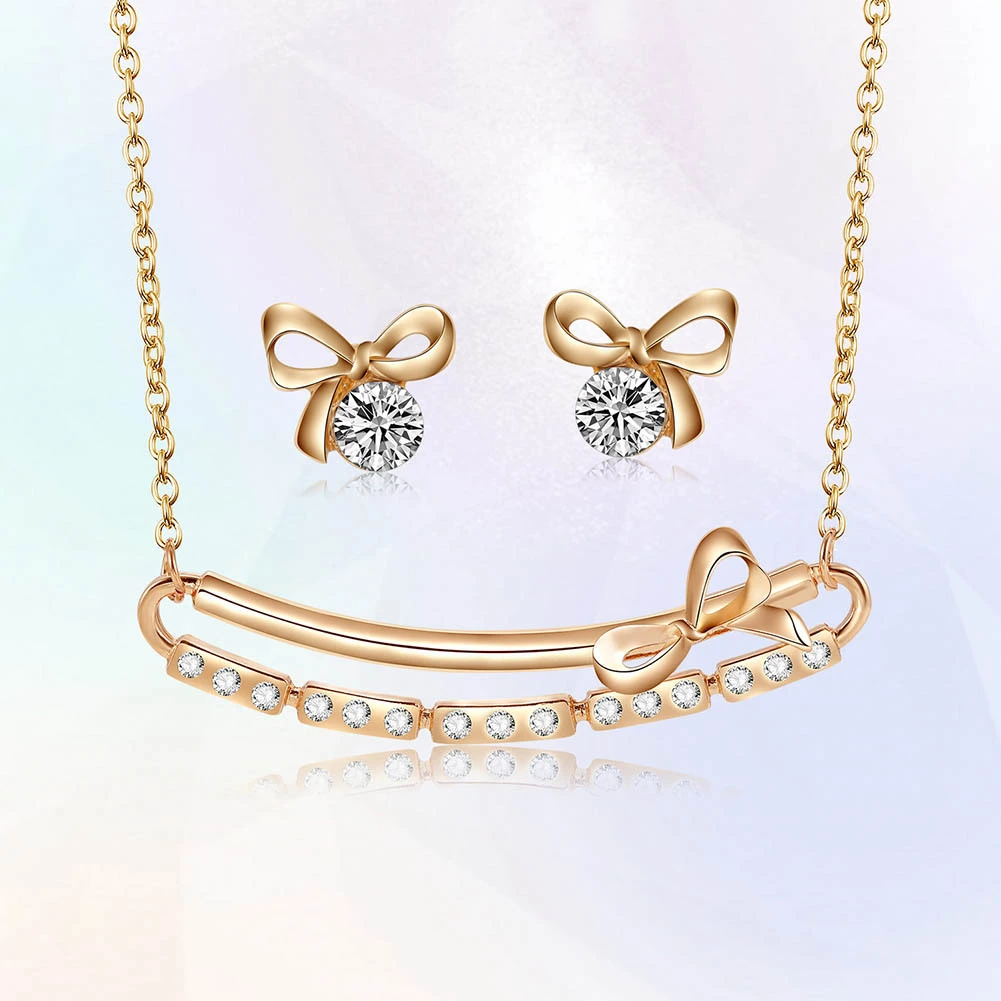 Diamond Gemstone Necklace Earrings Jewelry Set