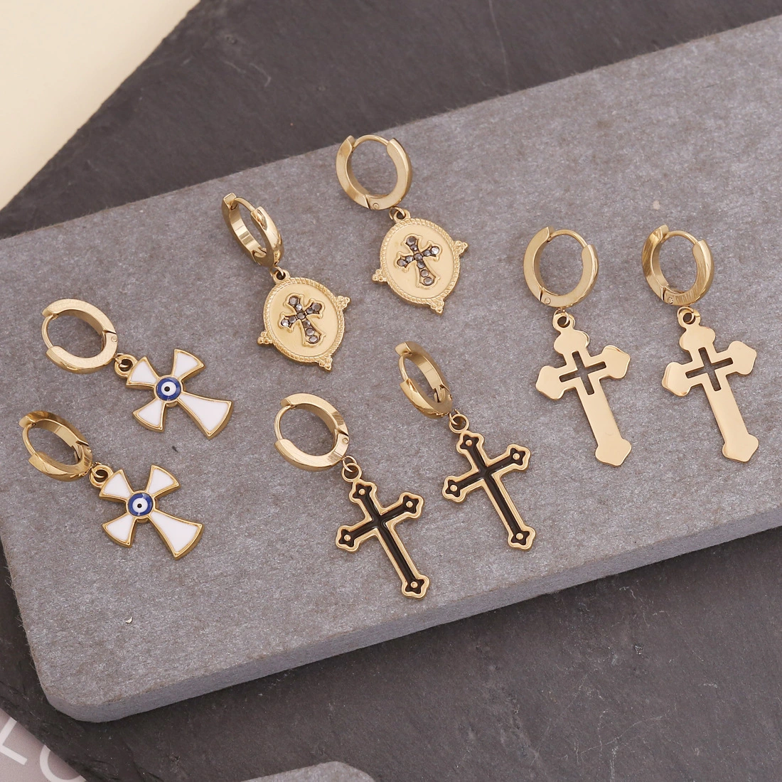 European And American Character Titanium Steel Cross Earrings