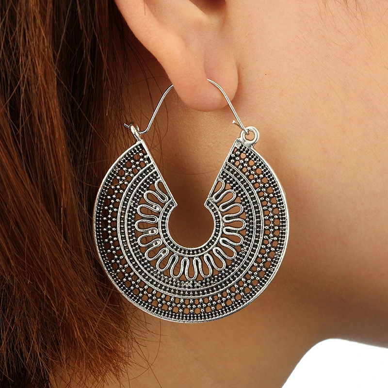 Ethnic Style Flower Basket Circle Earrings