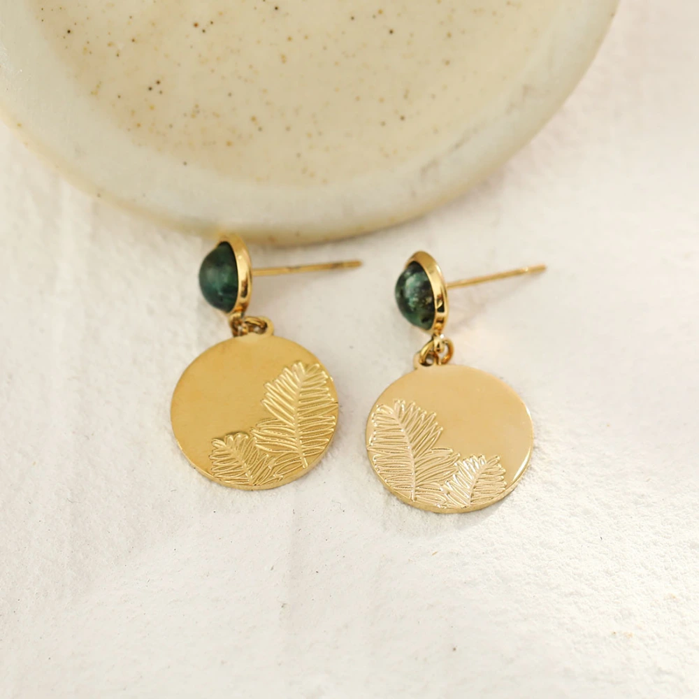 Inlaid Turquoise Earrings Plating 14K Gold