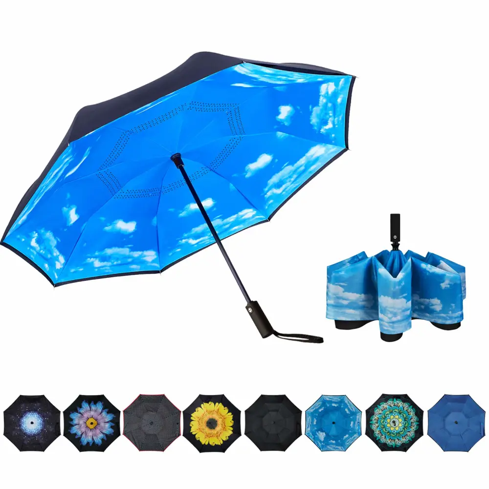 Inverted Umbrella Double Layer Automatic Folding Reserve Umbrella Windproof UV Protection for Rain Car Travel Outdoor Men Women