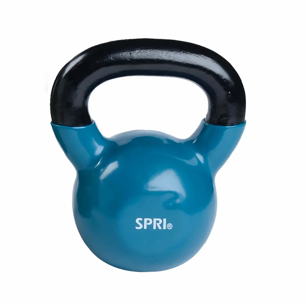 SPRI Kettlebell Weights Deluxe Cast Iron Vinyl Coated Comfort Grip Wide Handle Color Coded Kettlebell Weight Set