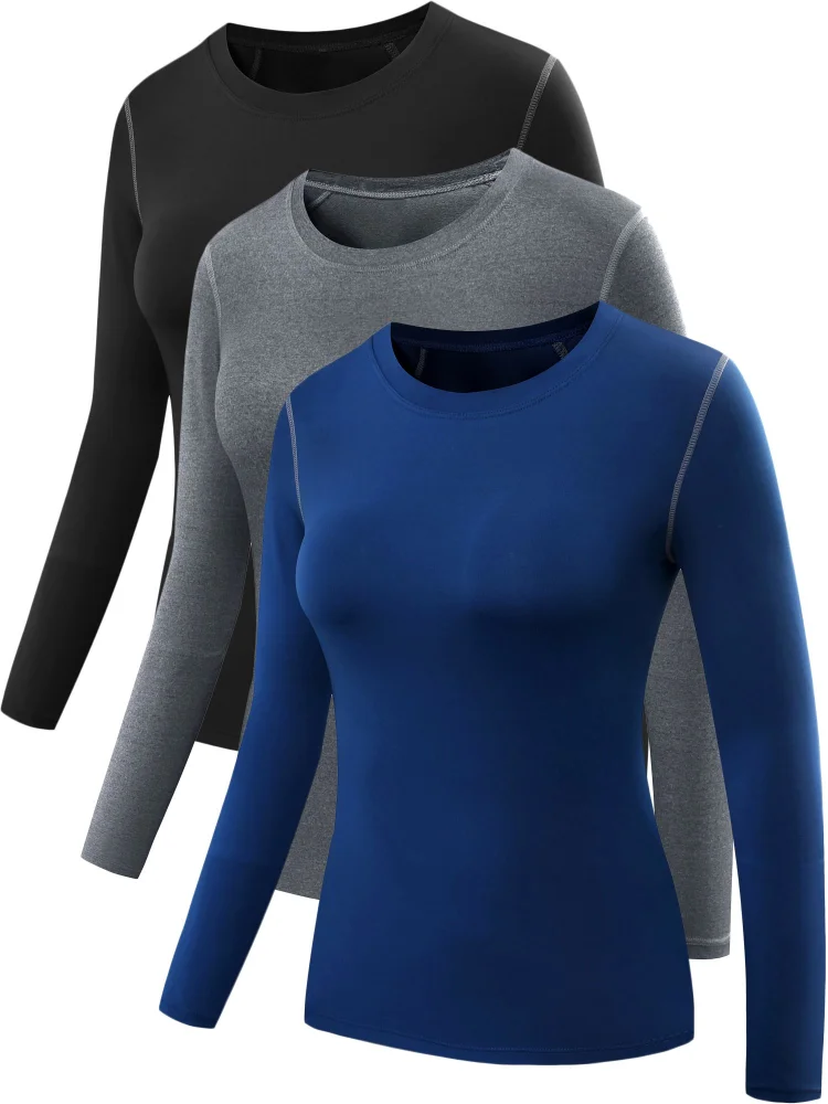 NELEUS Women's 3 Pack Athletic Compression Long Sleeve T Shirt Dry Fit