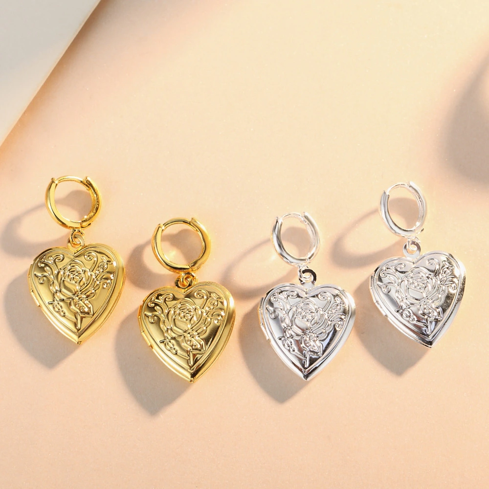 Explosive Silver-plated Heart-shaped Female Photo Box Love Earrings