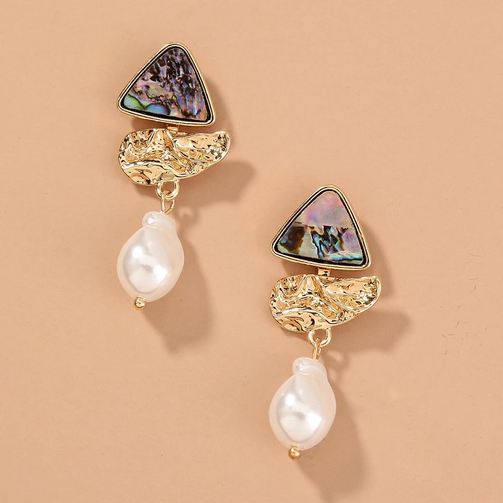 Two removable natural abalone Shell Triangular Ear studs