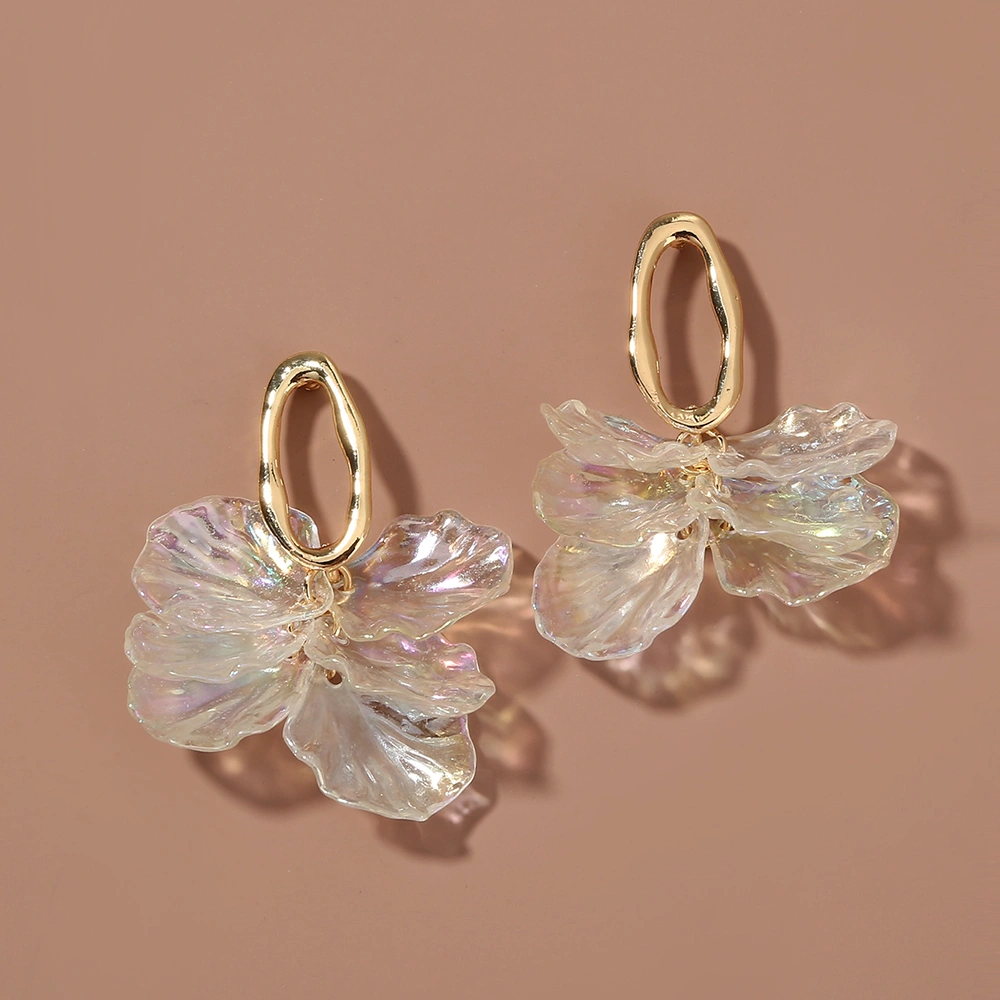 Abnormity Oval earring with colorful transparent petals