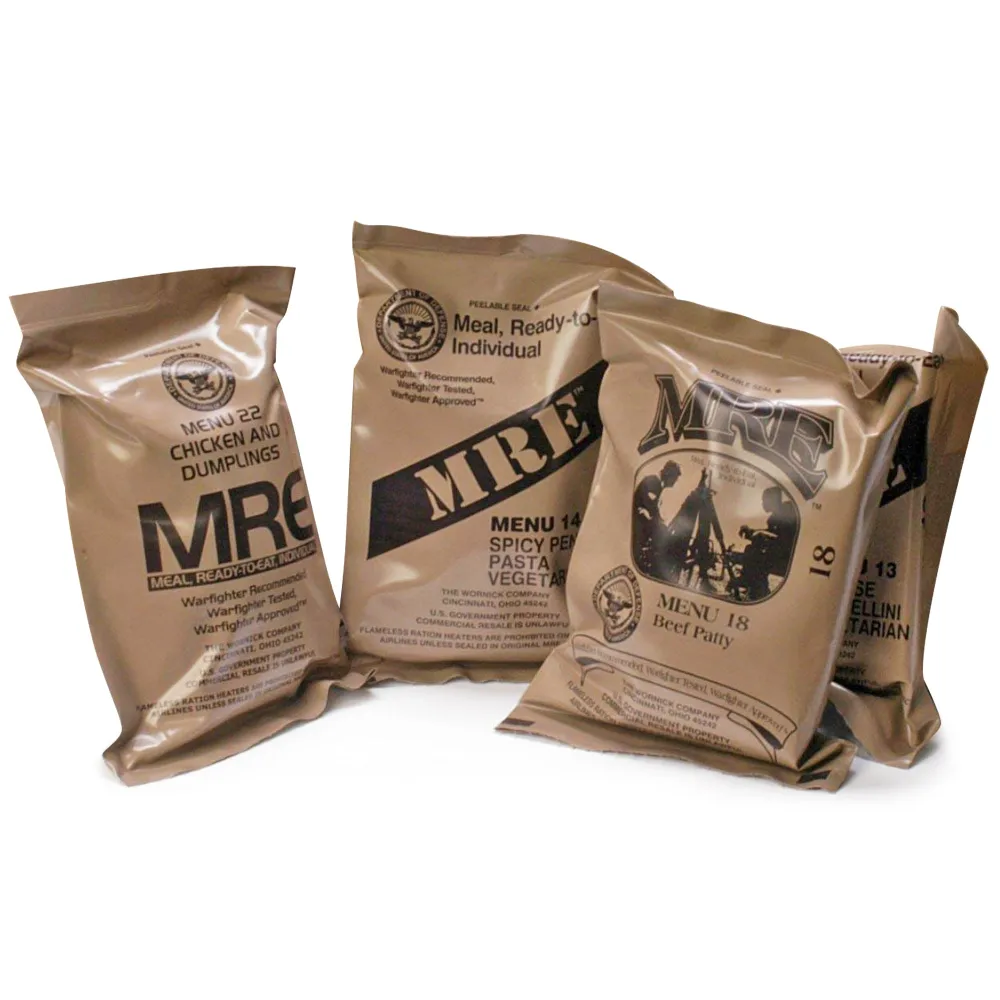 Meals Ready to Eat Surplus (Pack of 4) - MRE Emergency Food Rations w/Assorted Flavors for Camping, Survival & More - 2015 Package date or Newer