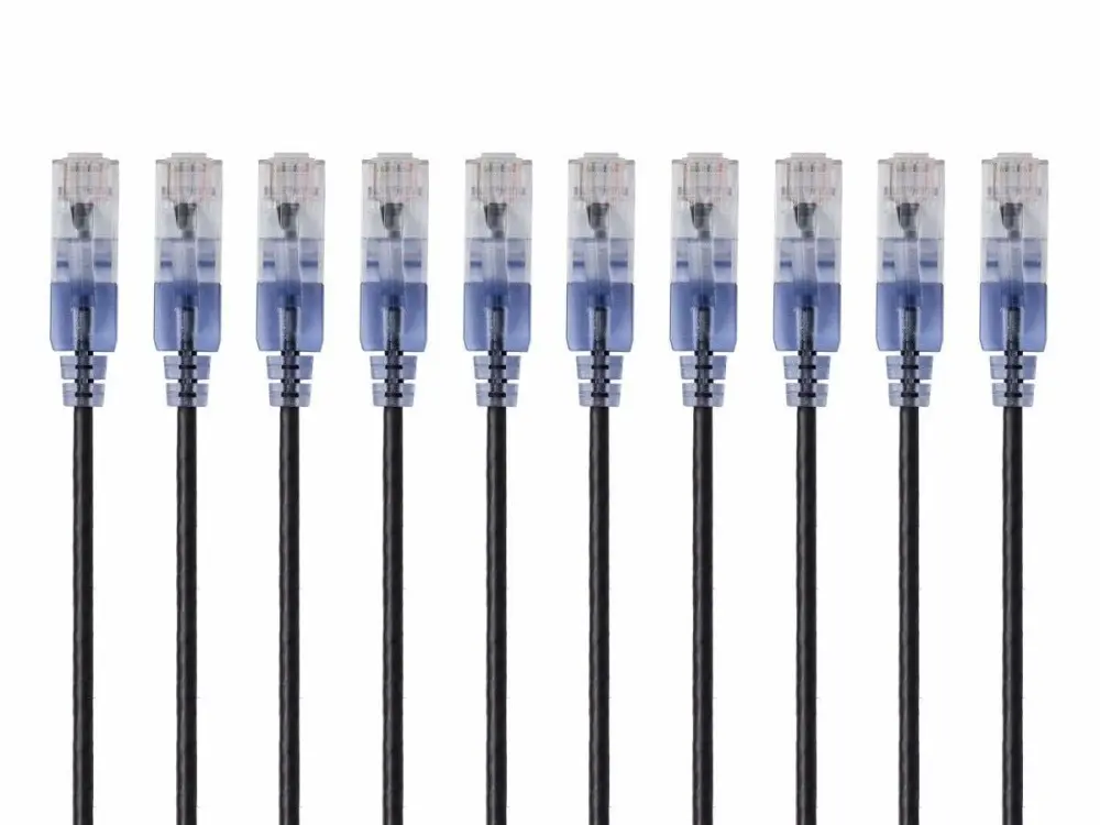 Monoprice Cat6A Ethernet Patch Cable - Snagless RJ45, 550Mhz, 10G, UTP, Pure Bare Copper Wire, 30AWG, 10-Pack, 1 Feet, Black - SlimRun Series