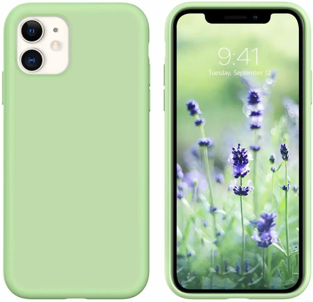 GUAGUA iPhone 11 Case Liquid Silicone Soft Gel Rubber Slim Lightweight Microfiber Lining Cushion Texture Cover Shockproof Protective Anti-Scratch Phone Case for iPhone 11 6.1-inch 2019 Matcha Green