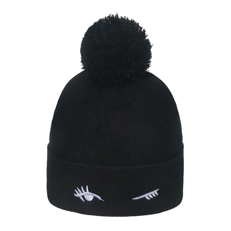 Blink Embroidery Cute Wool Plus Velvet Thick Knitted Hat