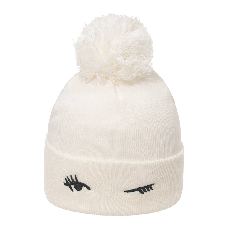 Blink Embroidery Cute Wool Plus Velvet Thick Knitted Hat