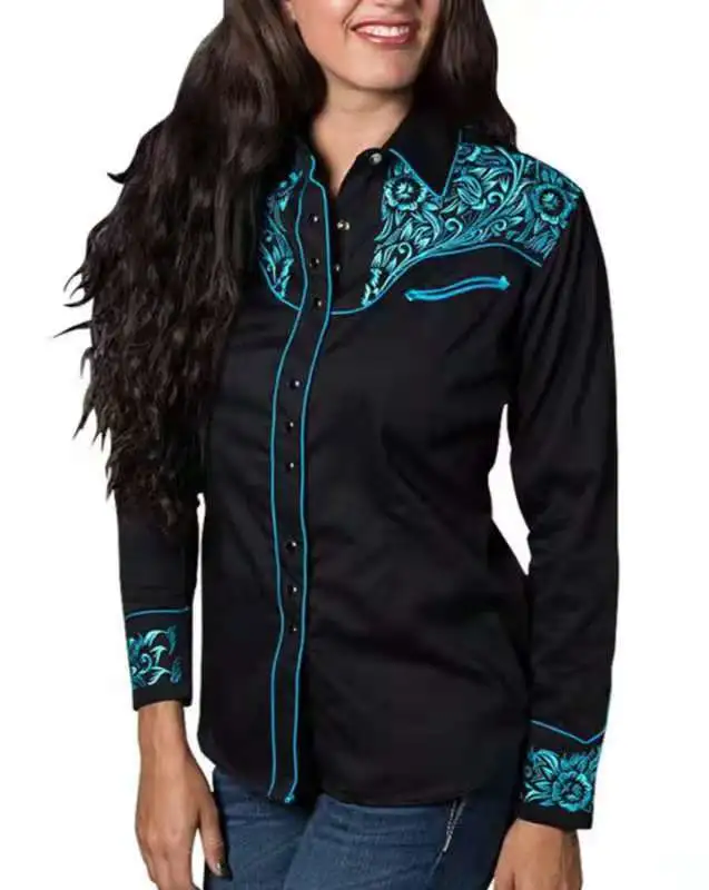 Embroidered Shirts Slim Long-sleeved Double-layer Embroidered Lapel Shirts