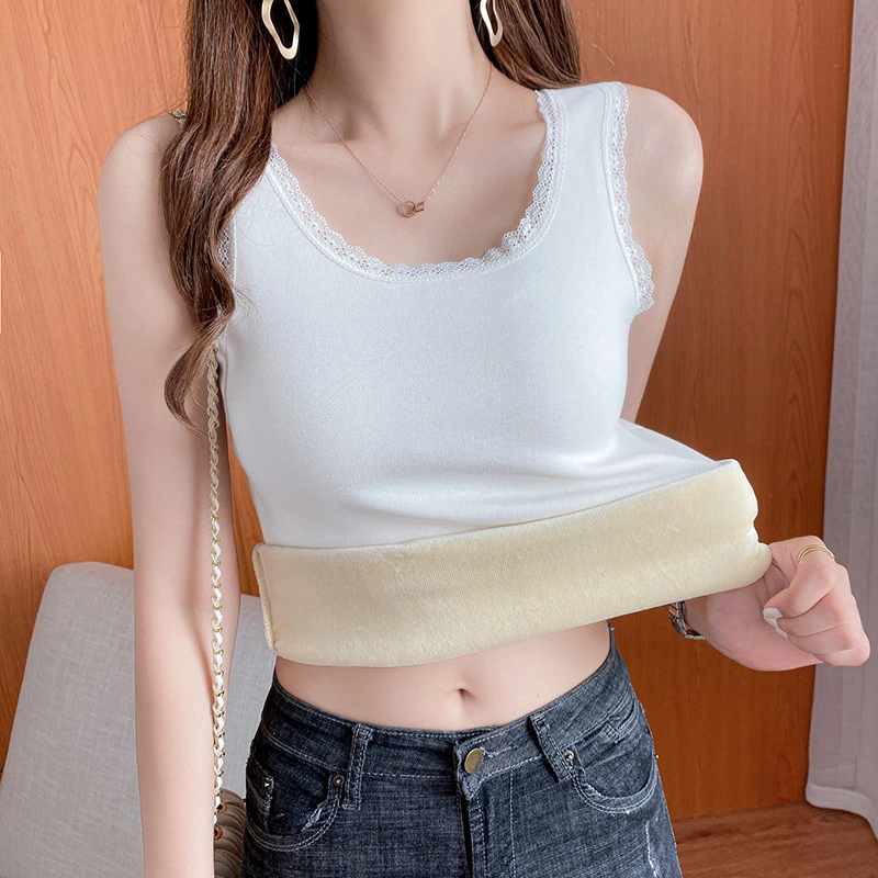 Warm Vest Lace Round Neck Plus Velvet