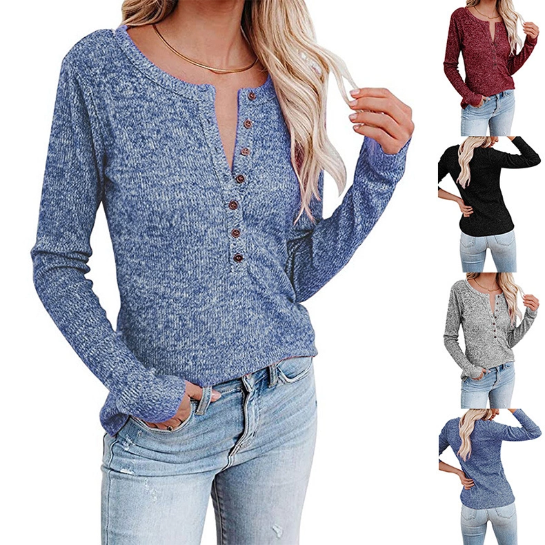 Autumn And Winter New Style Chest Button Casual Long-Sleeved T-Shirt