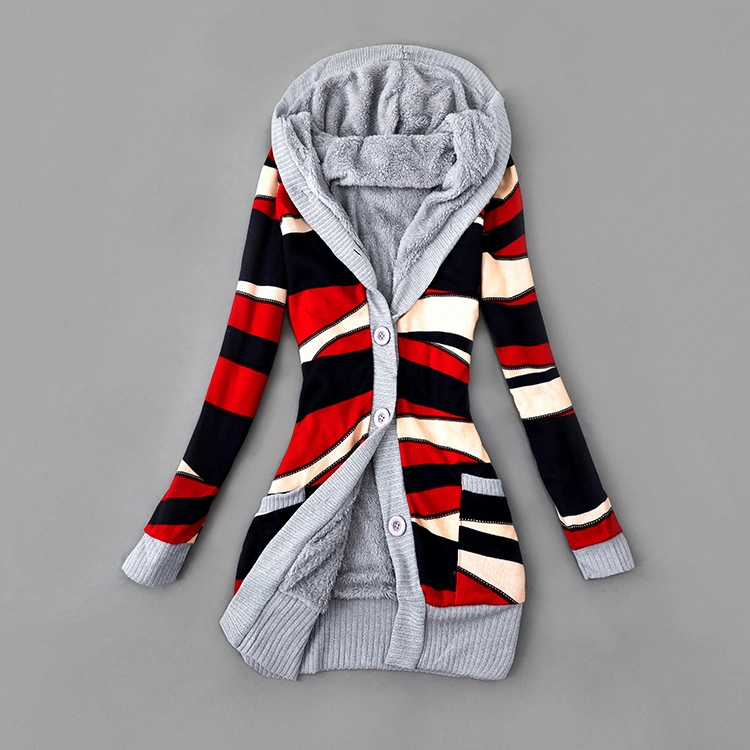 Thick Printed Hooded Knitted Cardigan Jacket