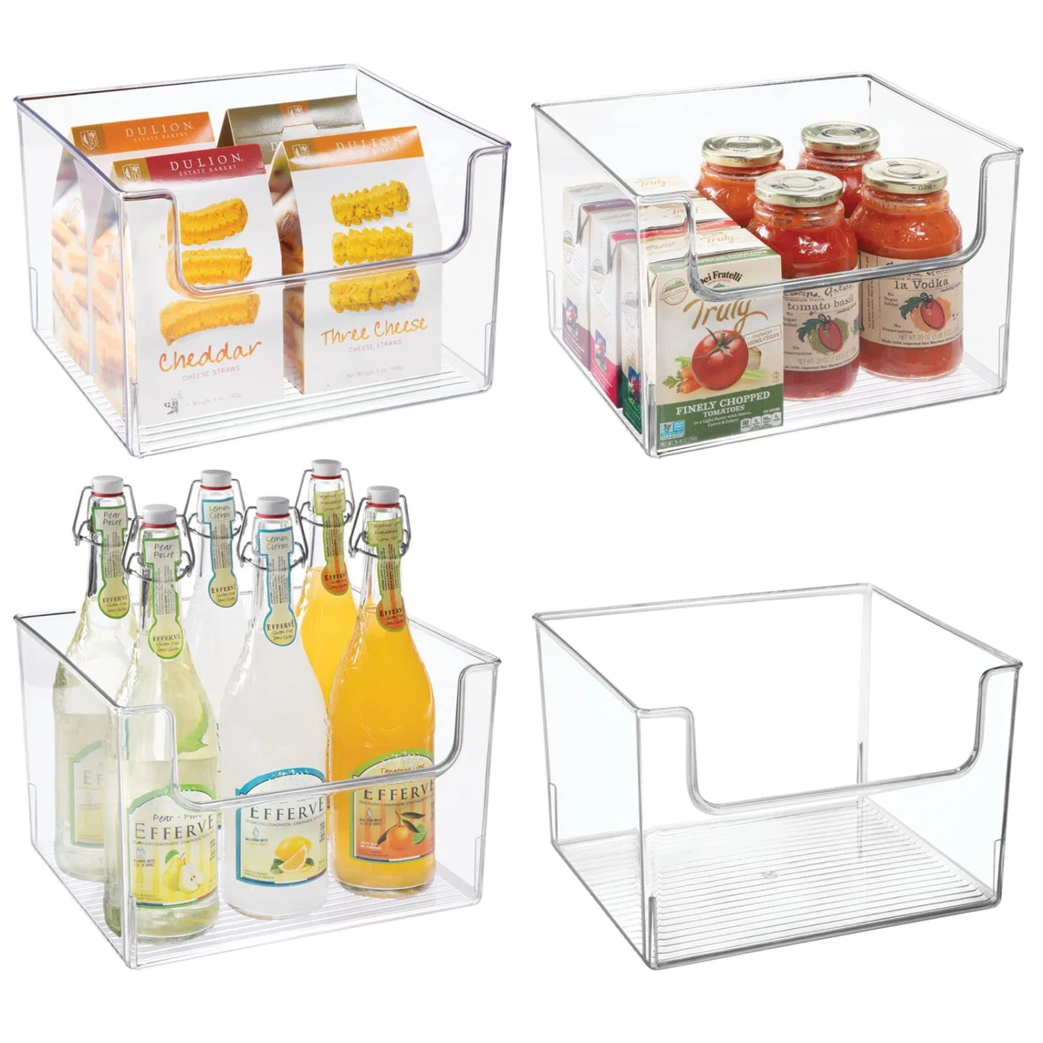 mDesign Plastic Open Front Dip Storage Bin for Kitchen or Fridge Organization - Organization for Pantry Shelf, Cabinet, Closet Storage, or Cube Storage Organizer - Ligne Collection - 4 Pack - Clear