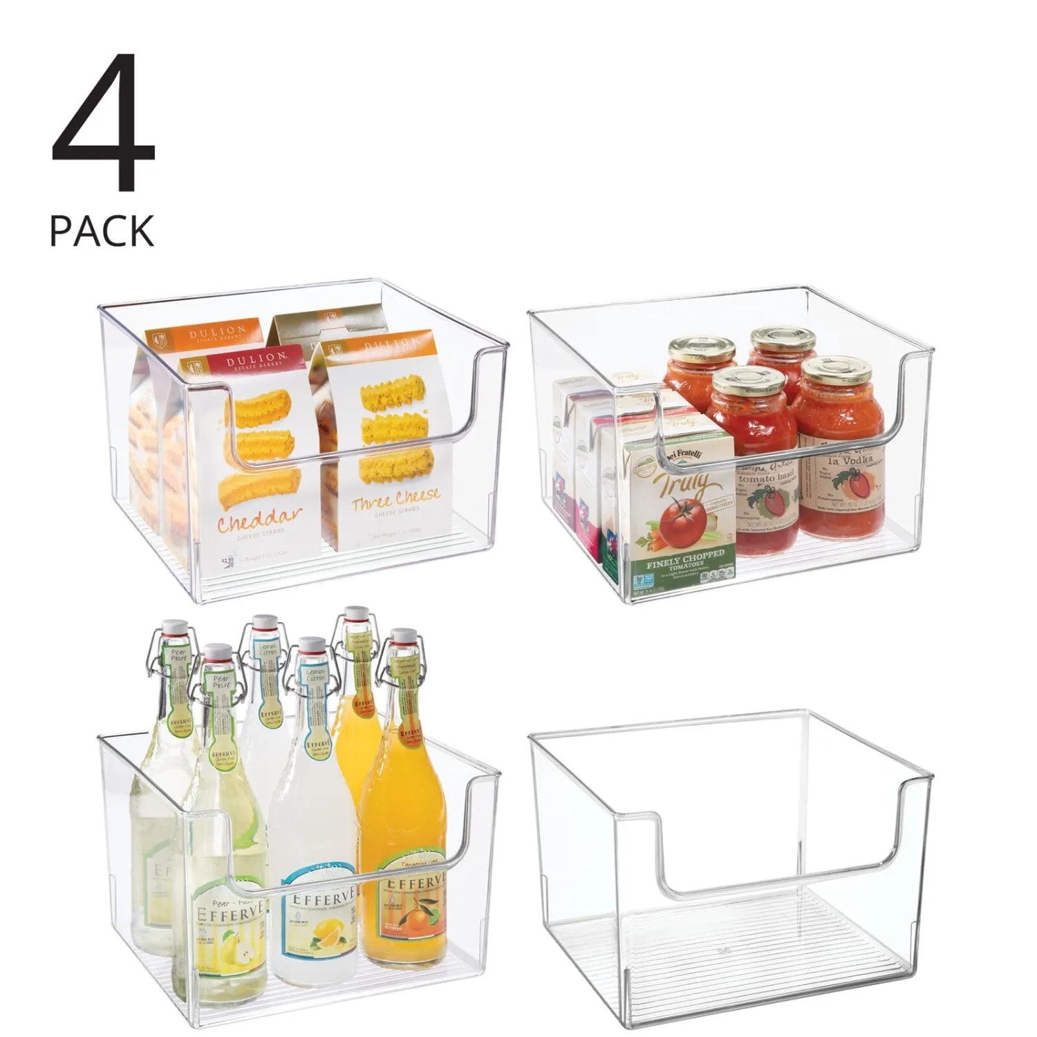 mDesign Plastic Open Front Dip Storage Bin for Kitchen or Fridge Organization - Organization for Pantry Shelf, Cabinet, Closet Storage, or Cube Storage Organizer - Ligne Collection - 4 Pack - Clear