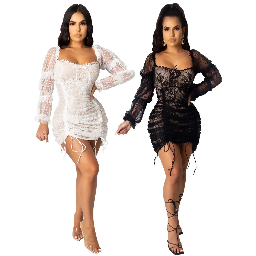 Tube Top Lace Smocked Rope Dress