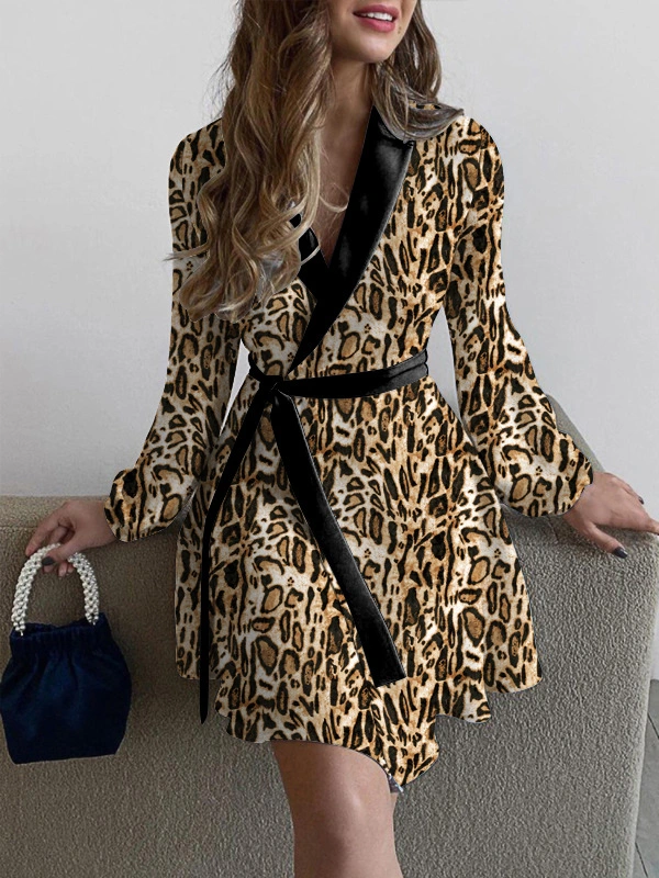 Autumn New Home Wear, Lip Print Lapel Pajamas, Long Sleeve Dress