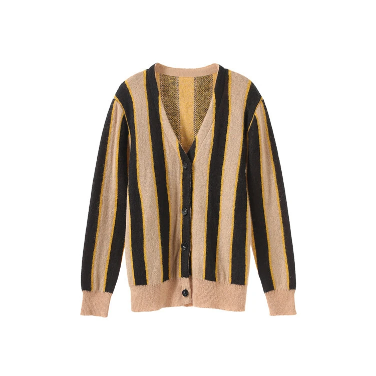 Loose And Lazy Vertical Striped Long-sleeved Knitted Cardigan Jacket