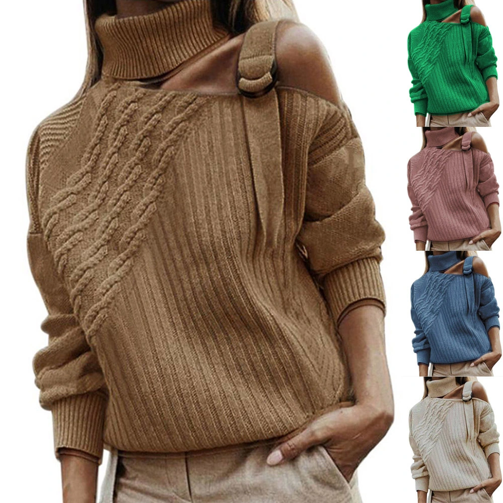 European And American Fall/Winter Solid Color Off-Shoulder Sweater