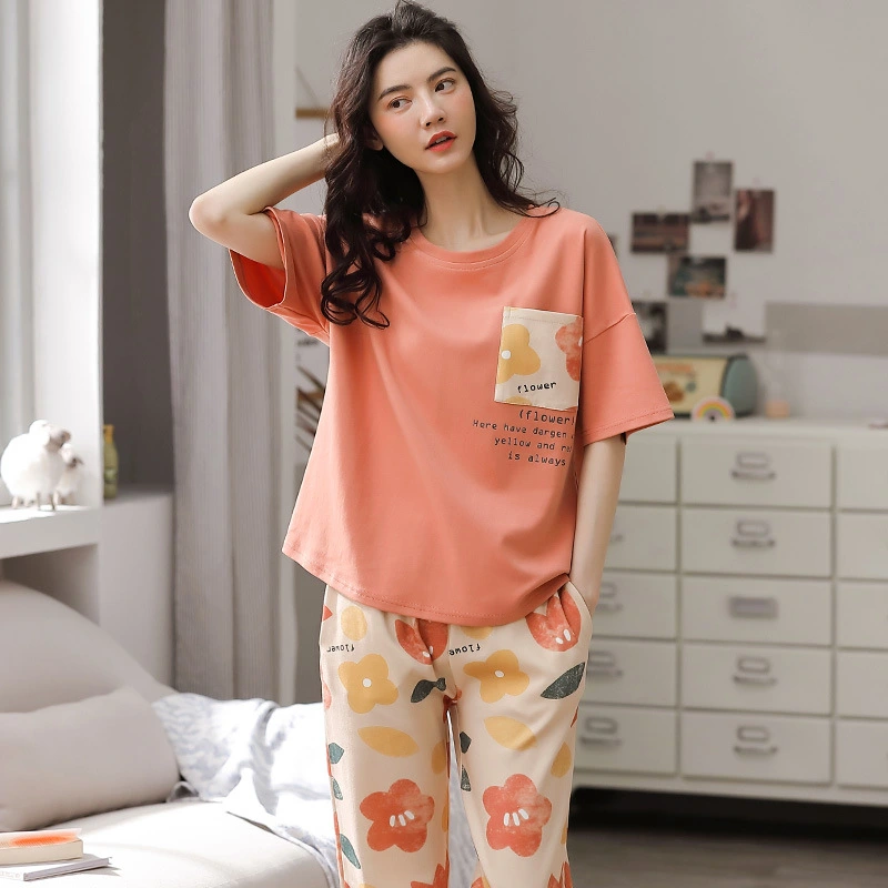 Women's Cotton Casual Simple Pajamas Suit