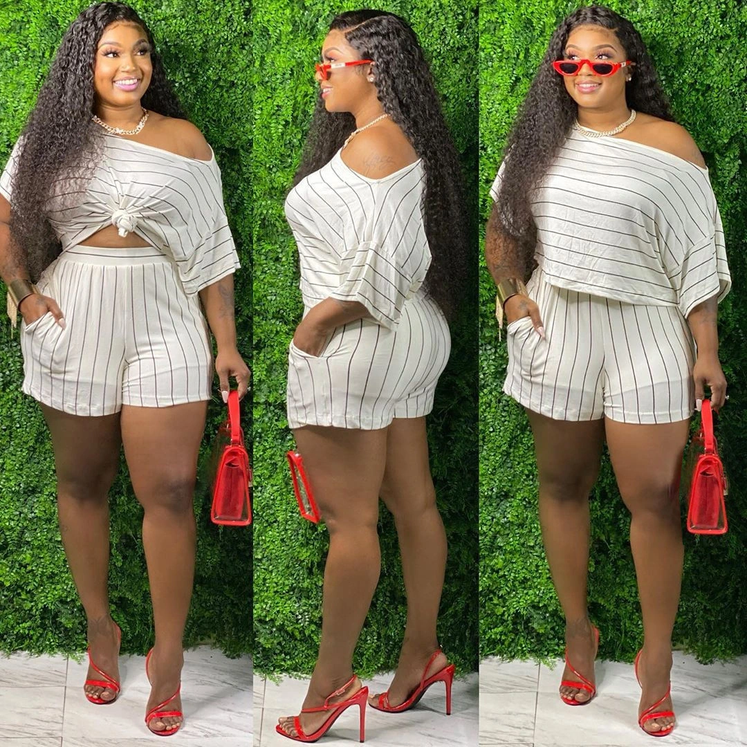 Fashion Striped Loose Two-piece Suit Women