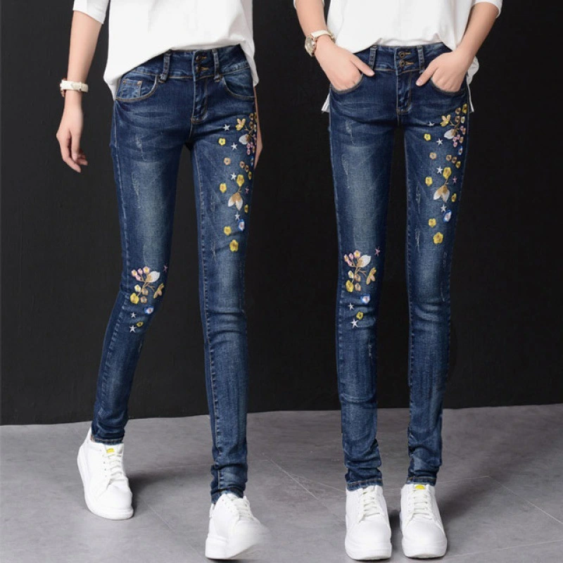 Embroidered High-rise Stretch Jeans