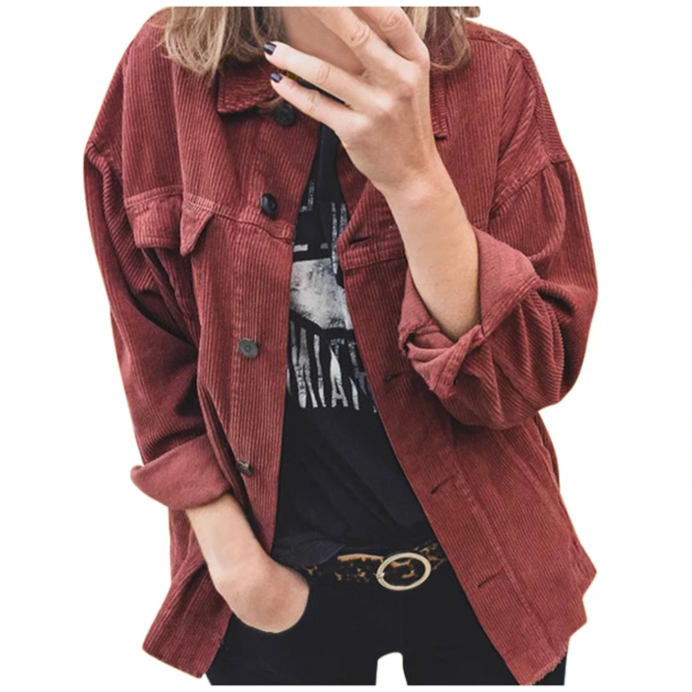 Corduroy Button Cardigan Long Sleeve Lapel