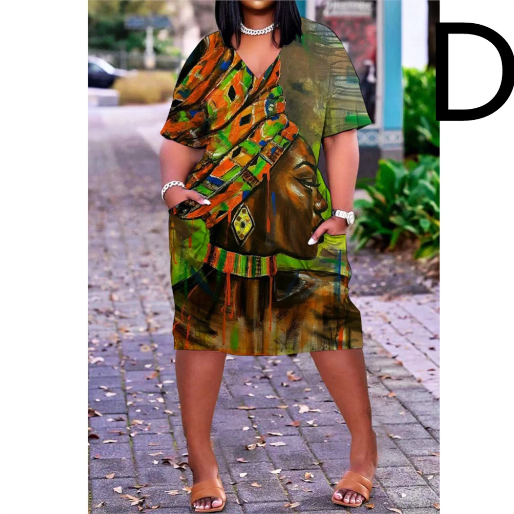 Printed Casual Loose Shallow Collar Pocket Dress