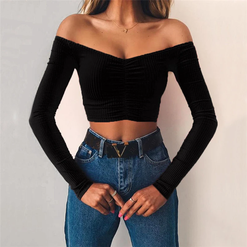 Short Shoulder Slim Cropped T-shirt