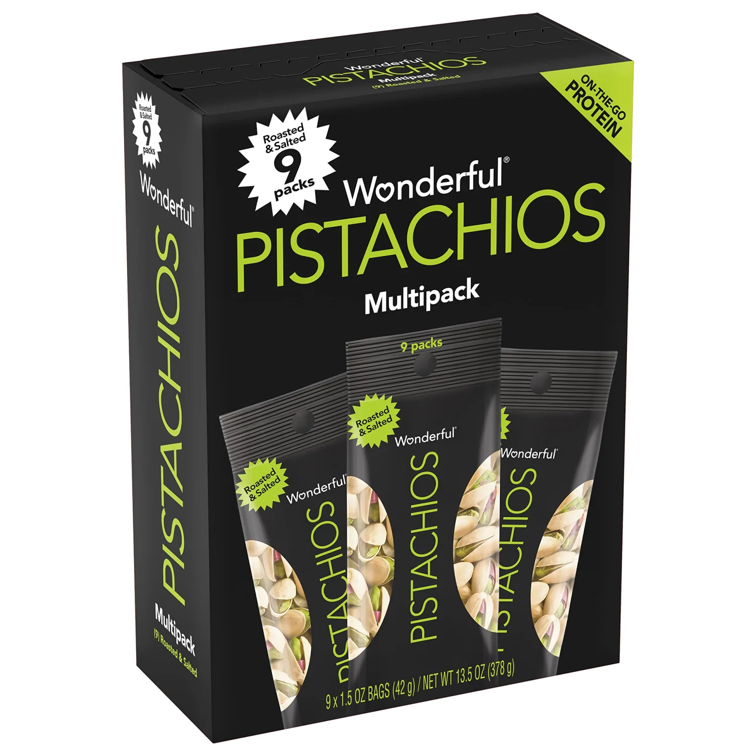 Wonderful Pistachios, Roasted and Salted Nuts, 1.5 Ounce Bag (Pack of 9)
