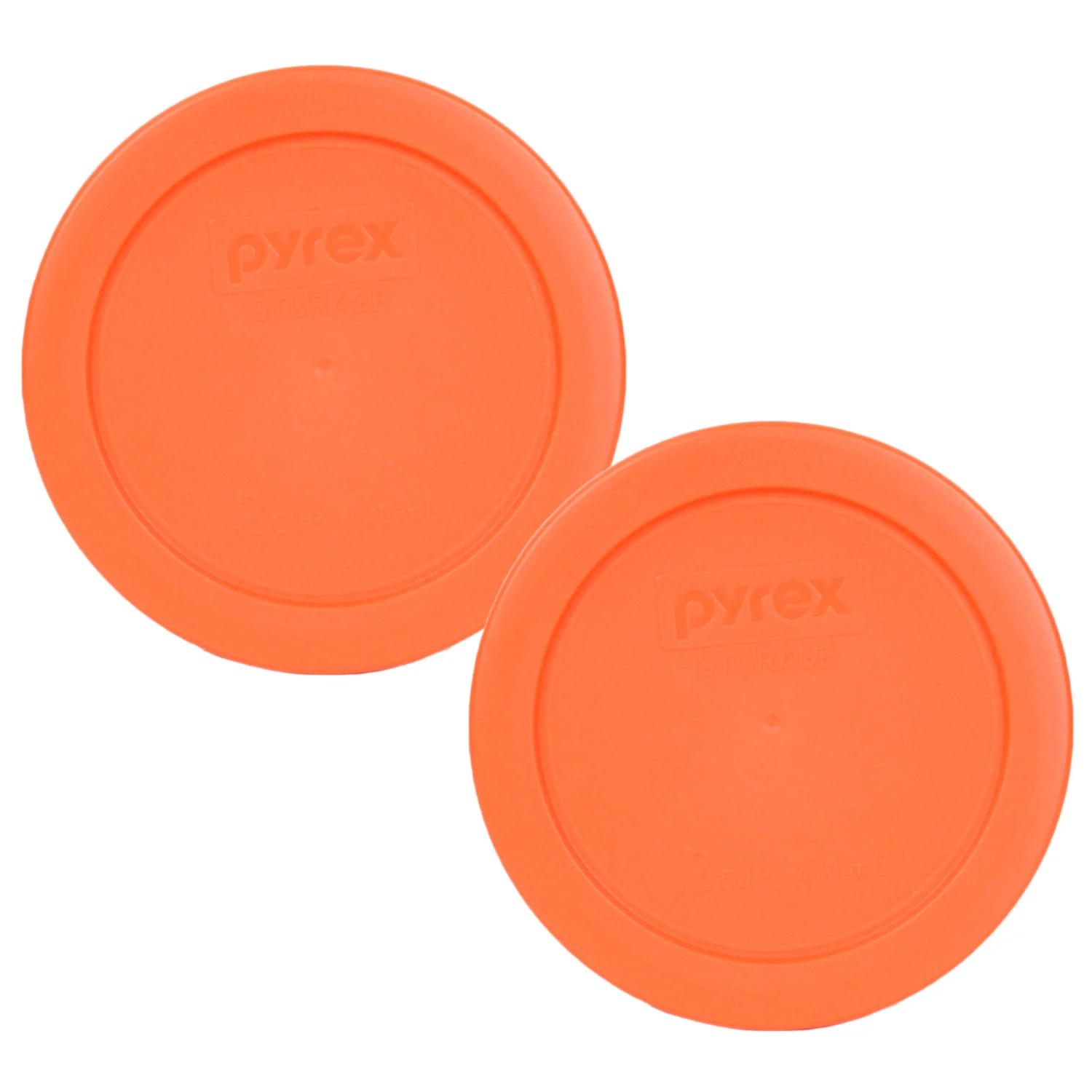 Pyrex 7200-PC 2-Cup Orange Round Plastic Food Storage Lid, Made in USA - 2 Pack