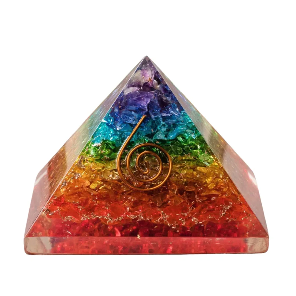 Orgonite Crystal Handmade Seven Chakra Gemstone Pyramid - Orgone Chakra Healing Stone Pyramids for Spiritual Healing, Meditaion, Yoga, Reiki Gifts, Office and Home Decor