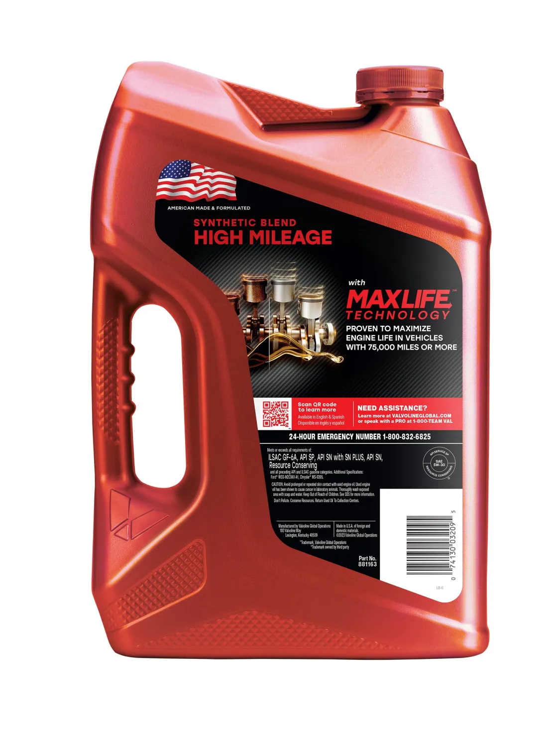 Valvoline High Mileage with MaxLife Technology SAE 5W-30 Synthetic Blend Motor Oil 5 QT